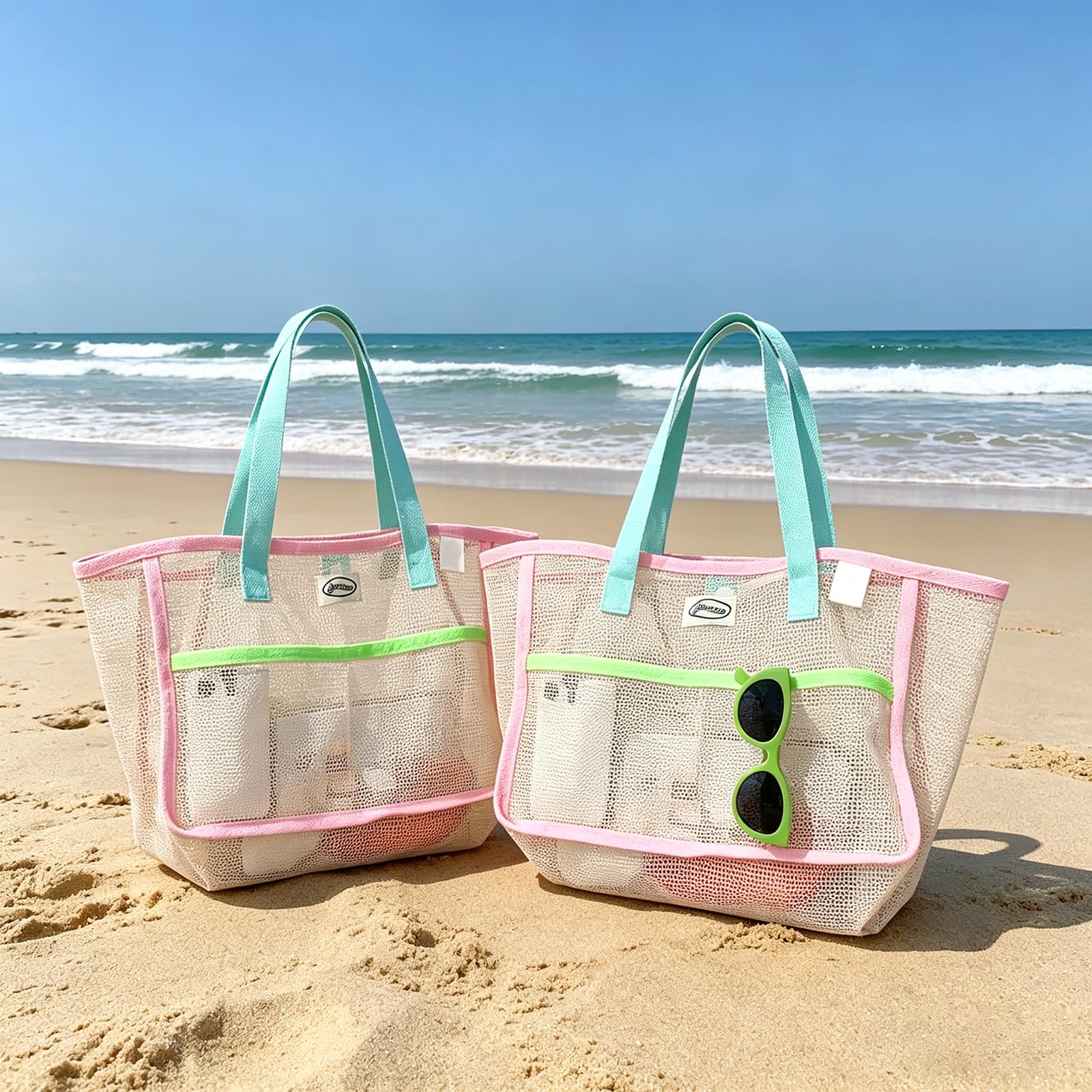 Travel Accessories Pouch - 여성용 비치백, 화려한 접이식 그물망 모래