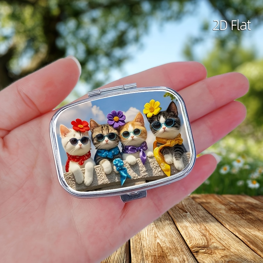 Travel Accessories In Store - 플랫 디자인, 귀여운 고양이 무늬 알약통
