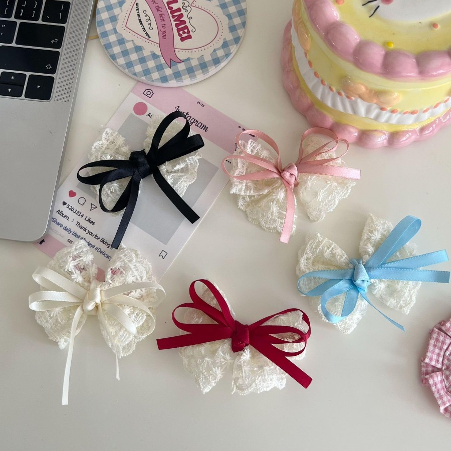 2개/세트 귀여운 레이스 리본 헤어핀, 달콤한 자수 리 - Travel Accessories Kit 리뷰 및 가격