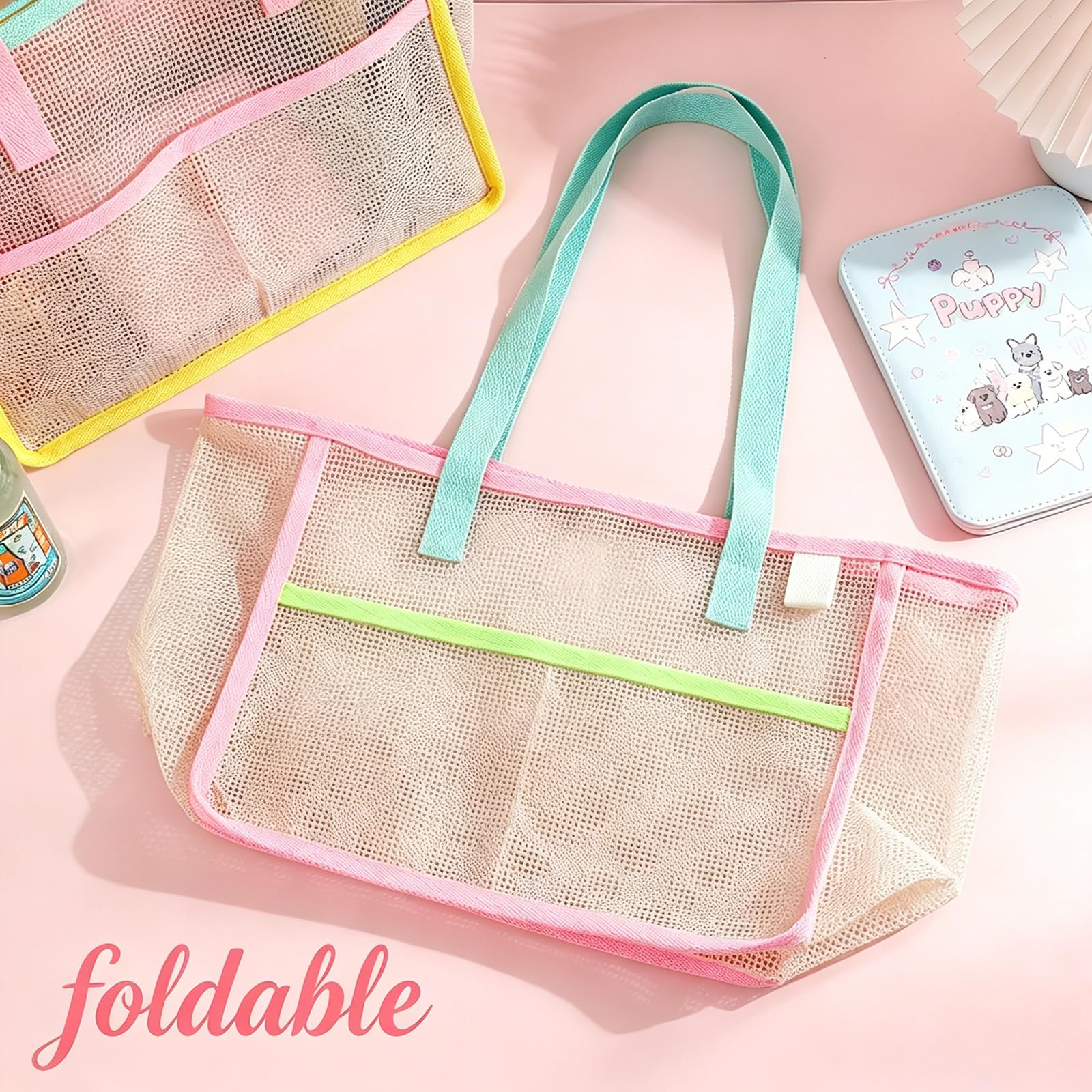 여성용 비치백, 화려한 접이식 그물망 모래 가방, 여행 - Travel Accessories Pouch 리뷰 및 가격