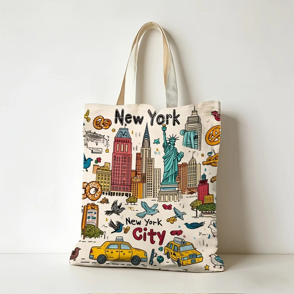뉴욕시 캔버스 토트백 NYC 아이콘 프린트 재사용 가능 - Travel Accessories New York 리뷰 및 가격