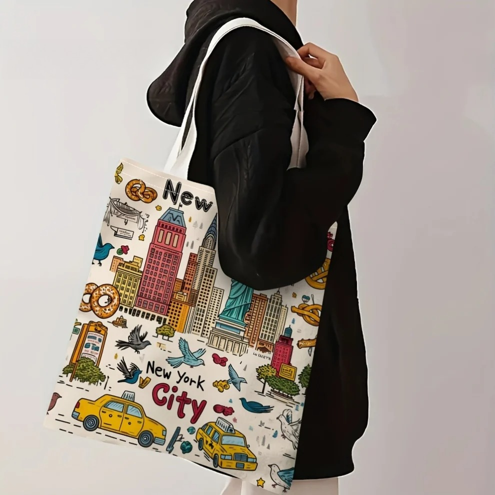 뉴욕시 캔버스 토트백 NYC 아이콘 프린트 재사용 가능 - Travel Accessories New York 리뷰 및 가격