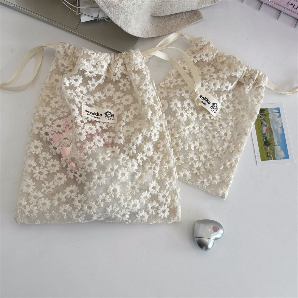레이스 자수 데이지 메쉬 드로스트링 메이크업 가방 여름 - Travel Accessories Pouch 리뷰 및 가격